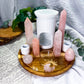 Rose Sanctuary | Rose Quartz Crystal Altar with Oil Burner, Incense Holder and Candle Holders