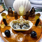 Smoky Quartz & Citrine Crystal Altar | Triple Tealight Altar with Removable Shell Oil Burner & Goddess Offering Bowl