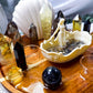 Smoky Quartz & Citrine Crystal Altar | Triple Tealight Altar with Removable Shell Oil Burner & Goddess Offering Bowl