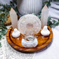Selenite Mini Altar | Zodiac Tarot Display with Double Flower Vases & Tealight Holder | Crystal Ritual Tray