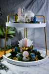 Two-Tier Crystal Altar with Flower Vase | Rose Quartz, Citrine, Blue Angelite & Clear Quartz | 4 Tealight and 2 Incense Holders