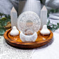 Selenite Mini Altar | Zodiac Tarot Display with Double Flower Vases & Tealight Holder | Crystal Ritual Tray