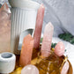 Rose Sanctuary | Rose Quartz Crystal Altar with Oil Burner, Incense Holder and Candle Holders