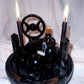 Shadowmother: Dark Goddess Altar Set with Obsidian Flame, Spiral Goddess, Triple Moon Incense Burner, and Chime Holders