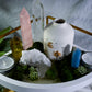 Two-Tier Crystal Altar with Flower Vase | Rose Quartz, Citrine, Blue Angelite & Clear Quartz | 4 Tealight and 2 Incense Holders