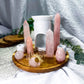 Rose Sanctuary | Rose Quartz Crystal Altar with Oil Burner, Incense Holder and Candle Holders