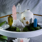 Two-Tier Crystal Altar with Flower Vase | Rose Quartz, Citrine, Blue Angelite & Clear Quartz | 4 Tealight and 2 Incense Holders