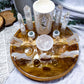 Clear Quartz Crystal Altar | Moon Oil Burner, Four Tealight Holders, Double Chime Holders & Offering Bowl