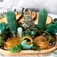 Green Aventurine and Pyrite Altar for Abundance and Growth | Wooden Mini Altar with Moss, Gold Accents, and Crystal Goddess