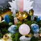 Two-Tier Crystal Altar with Flower Vase | Rose Quartz, Citrine, Blue Angelite & Clear Quartz | 4 Tealight and 2 Incense Holders
