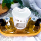 Grounded Gold | Citrine and Smoky Quartz Crystal Altar with Oil Burner and Double Chime Holders