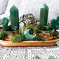 Green Aventurine and Pyrite Altar for Abundance and Growth | Wooden Mini Altar with Moss, Gold Accents, and Crystal Goddess