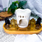 Grounded Gold | Citrine and Smoky Quartz Crystal Altar with Oil Burner and Double Chime Holders