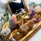 Love & Healing Acacia Tray | Rose Quartz Sphere with Angelite, Amethyst & Clear Quartz Altar