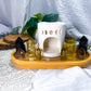 Grounded Gold | Citrine and Smoky Quartz Crystal Altar with Oil Burner and Double Chime Holders