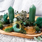 Green Aventurine and Pyrite Altar for Abundance and Growth | Wooden Mini Altar with Moss, Gold Accents, and Crystal Goddess