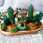 Green Aventurine and Pyrite Altar for Abundance and Growth | Wooden Mini Altar with Moss, Gold Accents, and Crystal Goddess