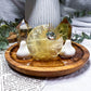 Citrine & Lemon Quartz Mini Altar | Tarot, Incense & Tealight Holder with Double Flower Vases | 5.5 Inch Crystal Altar