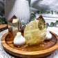Citrine & Lemon Quartz Mini Altar | Tarot, Incense & Tealight Holder with Double Flower Vases | 5.5 Inch Crystal Altar