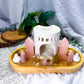 Soft Bloom | Rose Quartz and Citrine Double Tarot Altar with Oil Burner, Bud Vases and Chime Holders
