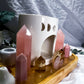 Soft Bloom | Rose Quartz and Citrine Double Tarot Altar with Oil Burner, Bud Vases and Chime Holders