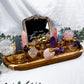 Love & Healing Acacia Tray | Rose Quartz Sphere with Angelite, Amethyst & Clear Quartz Altar