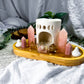 Soft Bloom | Rose Quartz and Citrine Double Tarot Altar with Oil Burner, Bud Vases and Chime Holders