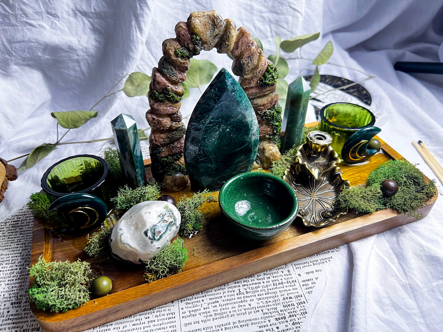 Moss Earth Altar | Candle + Incense Holder