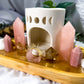 Soft Bloom | Rose Quartz and Citrine Double Tarot Altar with Oil Burner, Bud Vases and Chime Holders