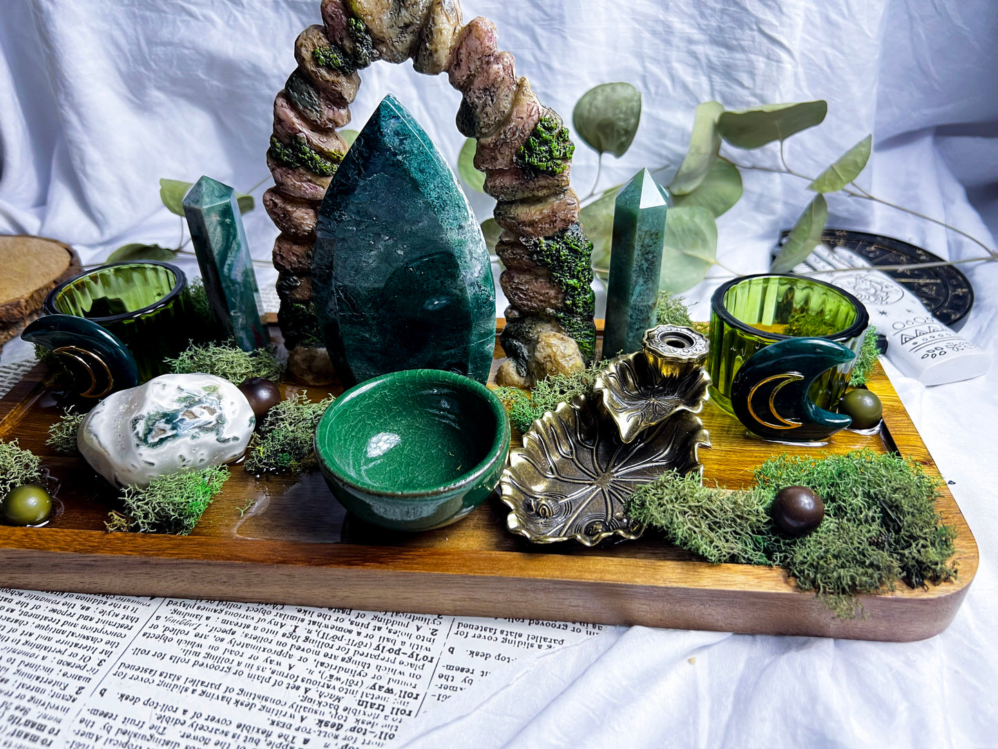 Moss Earth Altar | Candle + Incense Holder