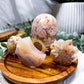 Flower Agate Mini Altar | Double Chime Candle & Incense Holder | Crystal Ritual Tray | Growth & New Beginnings