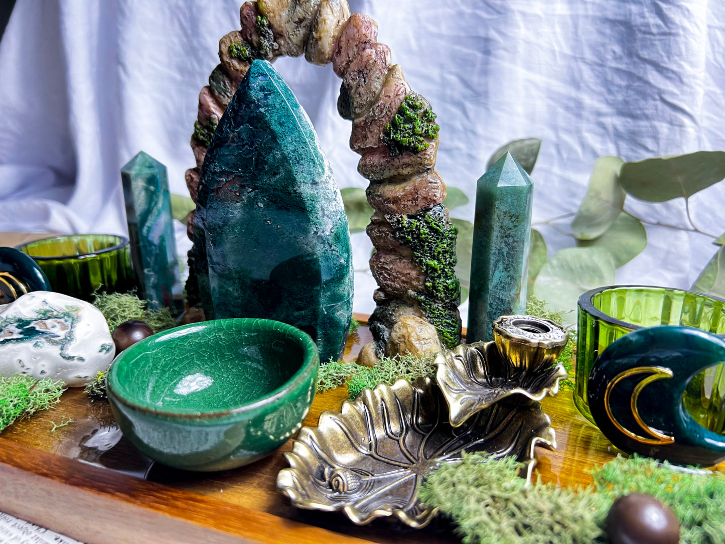 Moss Earth Altar | Candle + Incense Holder