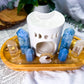 Quiet Knowing | Blue Calcite, Angelite and Clear Quartz Double Tarot Altar with Oil Burner and Chime Holders