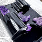 Shadow and Insight Ceramic Altar | Black 5x7 with Amethyst, Lepidolite Snake and Flower Vase