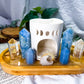 Quiet Knowing | Blue Calcite, Angelite and Clear Quartz Double Tarot Altar with Oil Burner and Chime Holders