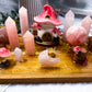 Rose Quartz Crystal Altar | Fairy House Altar with Double Tealight Holders & Incense Holder