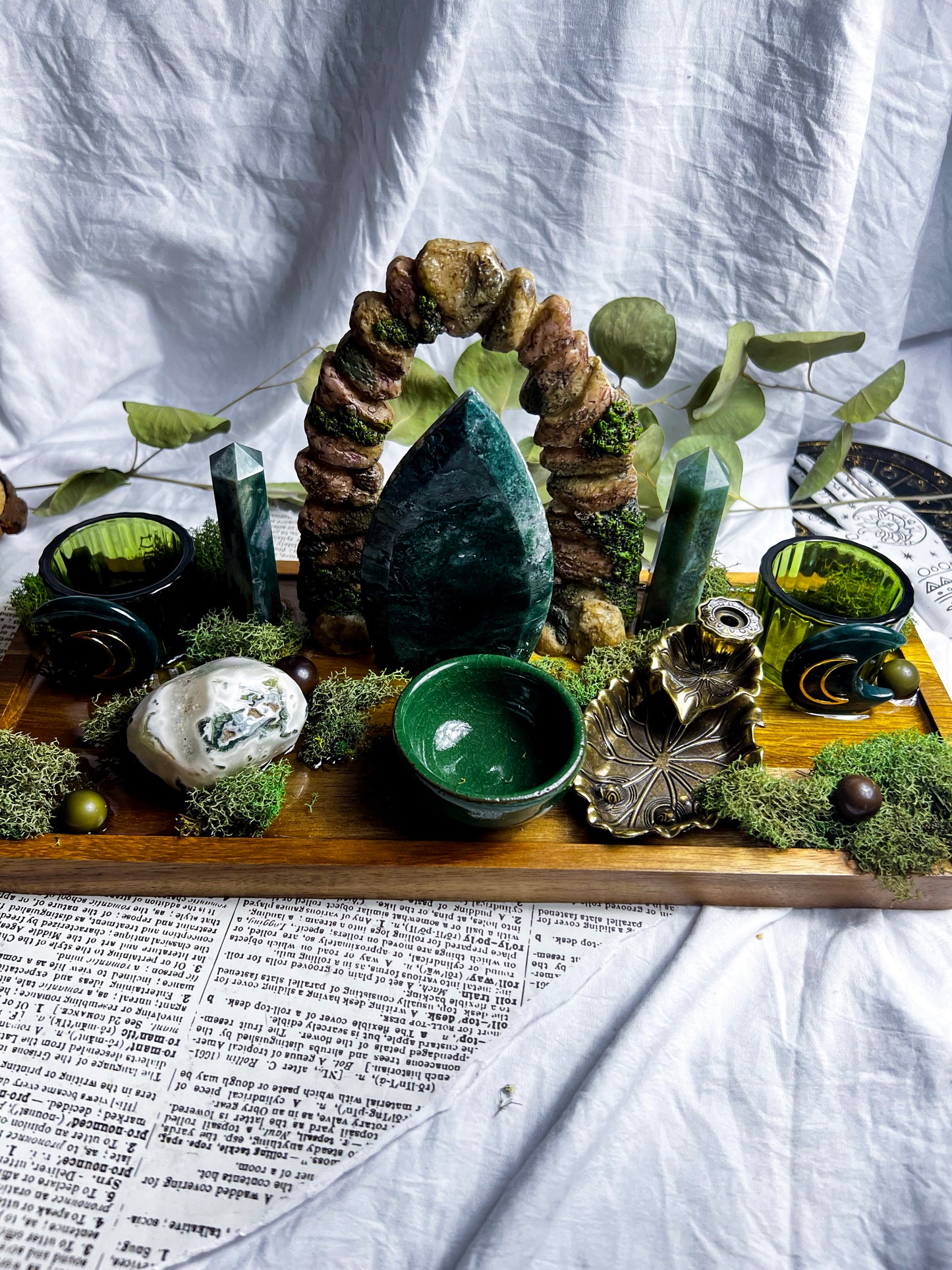 Moss Earth Altar | Candle + Incense Holder