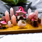 Rose Quartz Crystal Altar | Fairy House Altar with Double Tealight Holders & Incense Holder