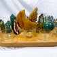 Abundance & Solar Energy Bamboo Tray | Golden Healer Moon with Citrine & Green Aventurine Altar