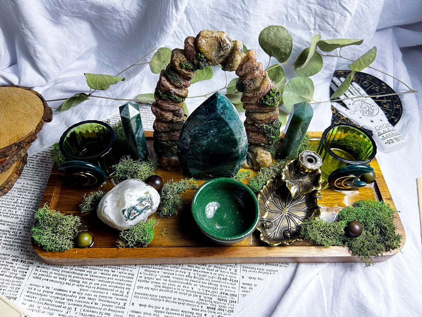 Moss Earth Altar | Candle + Incense Holder