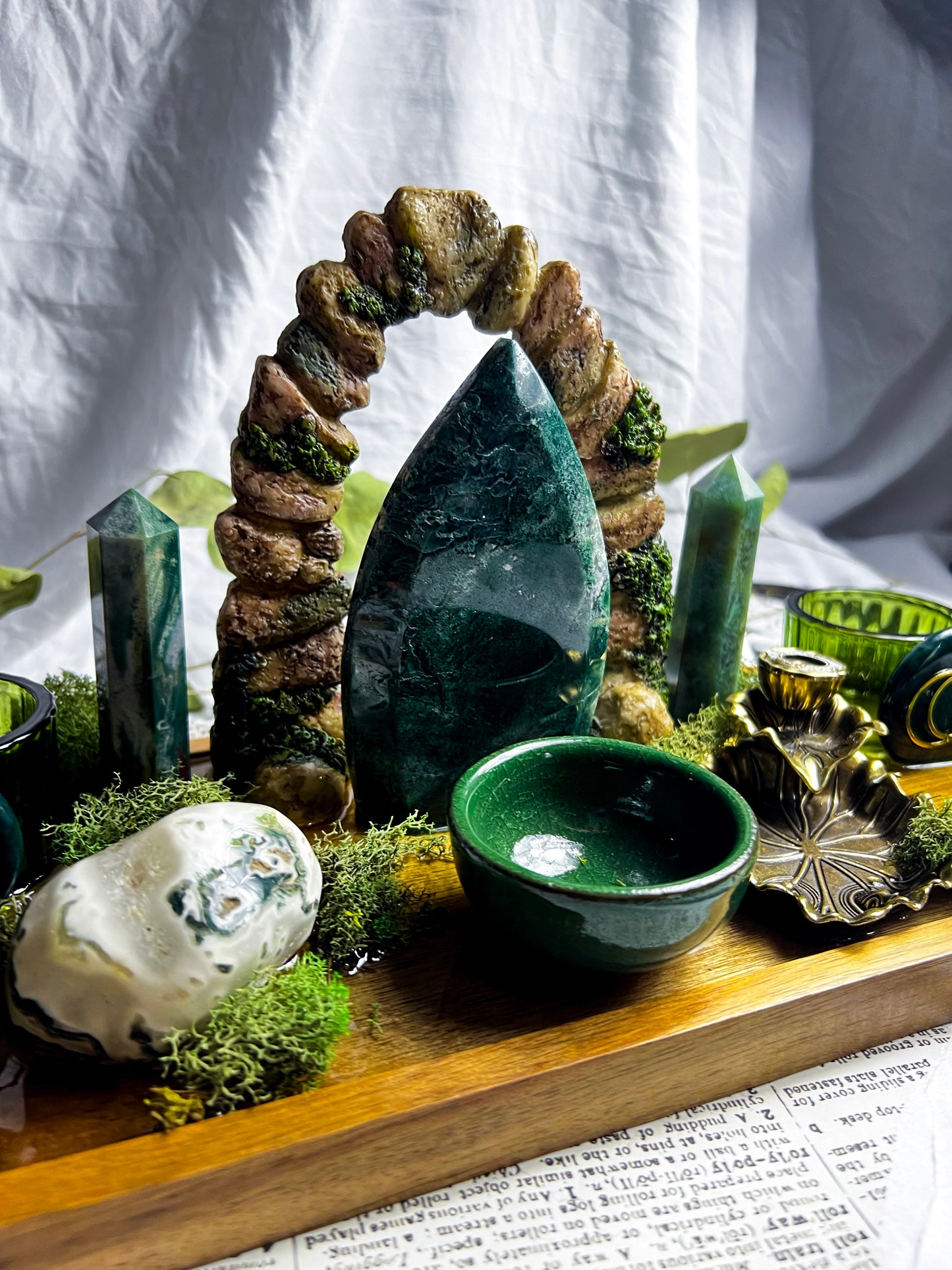 Moss Earth Altar | Candle + Incense Holder