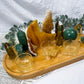 Abundance & Solar Energy Bamboo Tray | Golden Healer Moon with Citrine & Green Aventurine Altar