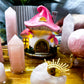 Rose Quartz Crystal Altar | Fairy House Altar with Double Tealight Holders & Incense Holder