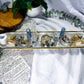 Celestial Clarity | Long Ceramic Tarot Altar with Double Tealight Holders, Double Chime Holders, Triple Tarot Display, Angelite and Clear Quartz
