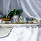 Celestial Clarity | Long Ceramic Tarot Altar with Double Tealight Holders, Double Chime Holders, Triple Tarot Display, Angelite and Clear Quartz