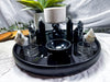 Black Ceramic Crystal Altar | Moonstone, Obsidian, Detached Offering Bowl, Double Tealight & Double Chime Holder