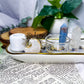 Celestial Clarity | Long Ceramic Tarot Altar with Double Tealight Holders, Double Chime Holders, Triple Tarot Display, Angelite and Clear Quartz
