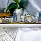Celestial Clarity | Long Ceramic Tarot Altar with Double Tealight Holders, Double Chime Holders, Triple Tarot Display, Angelite and Clear Quartz