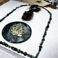 Moss Agate Spell Notebook | Handmade Paper Journal with Crystals, Gold Flakes, and Lotus Charm