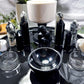 Black Ceramic Crystal Altar | Moonstone, Obsidian, Detached Offering Bowl, Double Tealight & Double Chime Holder